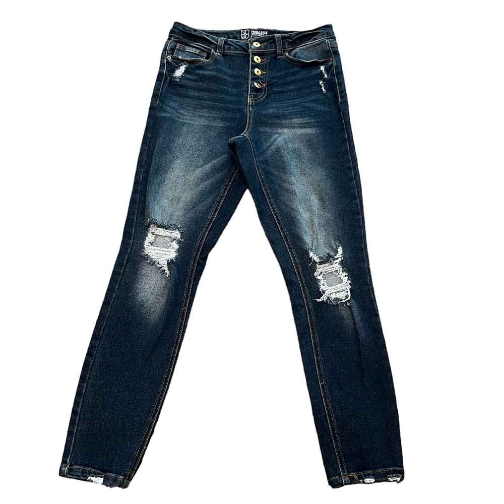 No Boundaries High Rise Skinny Dark Wash Jeans Stretch Ripped Size 9